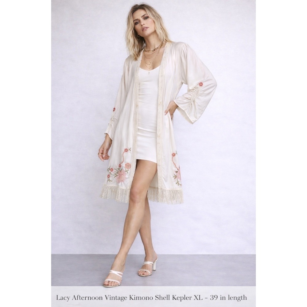 NEW Lacy Afternoon Shell Kepler Vintage Fringe Kimono Duster Robe Boho